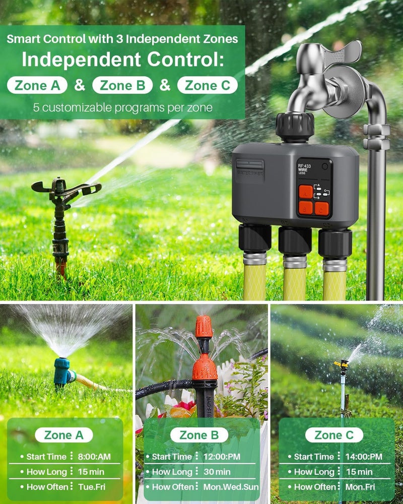 johgee WiFi Sprinkler Timer 3 Zone with 984 Feet RF Gateway, 3 Outlet Smart Water Timer for Garden Hose with Rain Delay/Manual/Automatic,WiFi Water Hose Timers for Garden & Lawns - Image 5